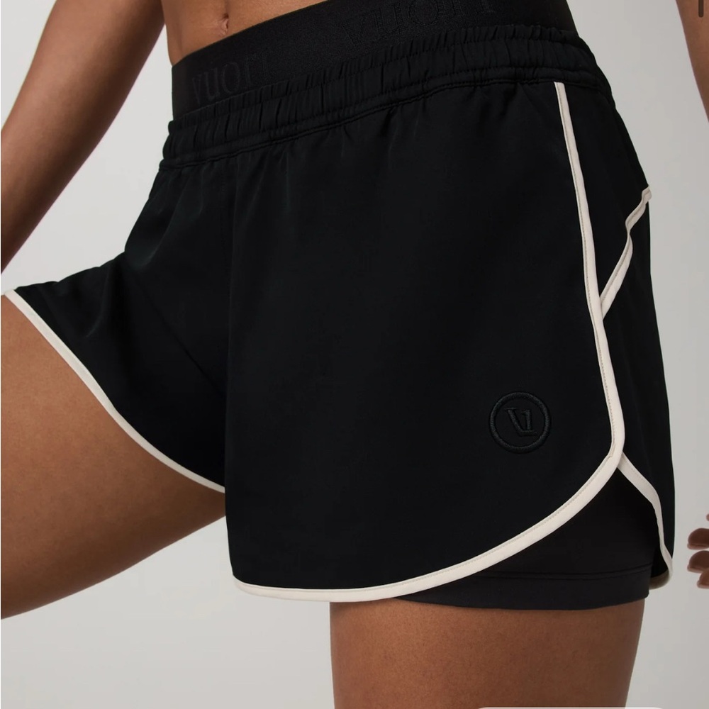 Vuori Black Athletic Shorts with Cream Trim